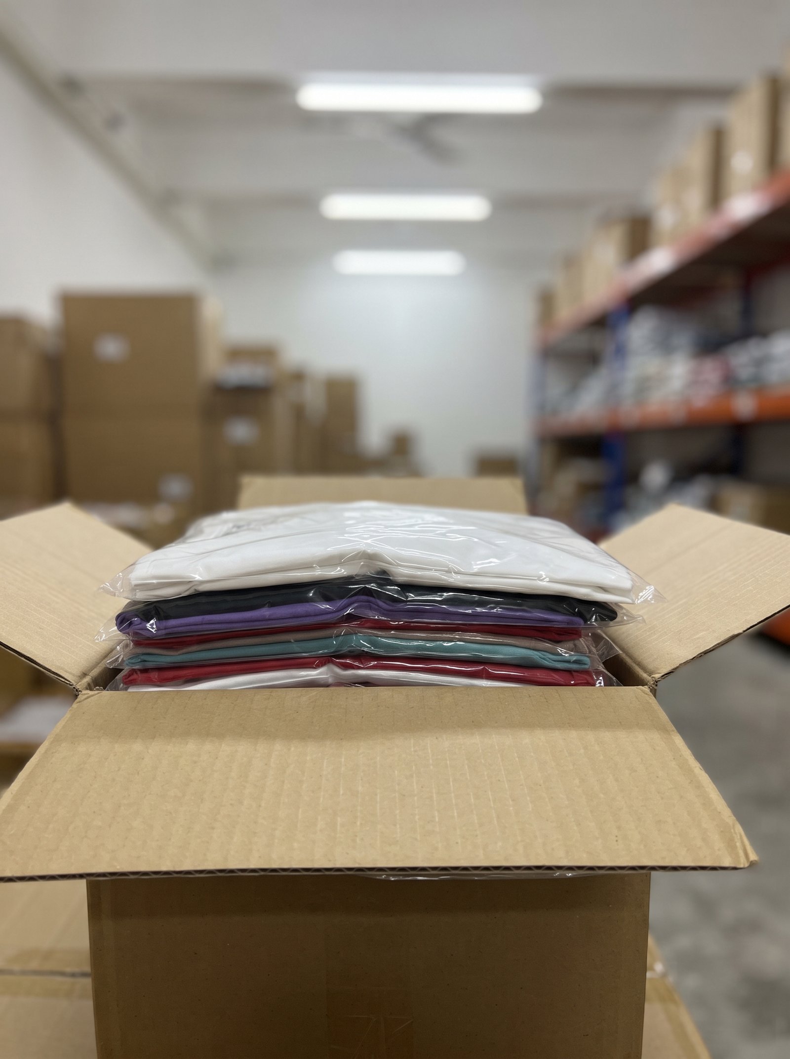 Plain tees packed in cartons