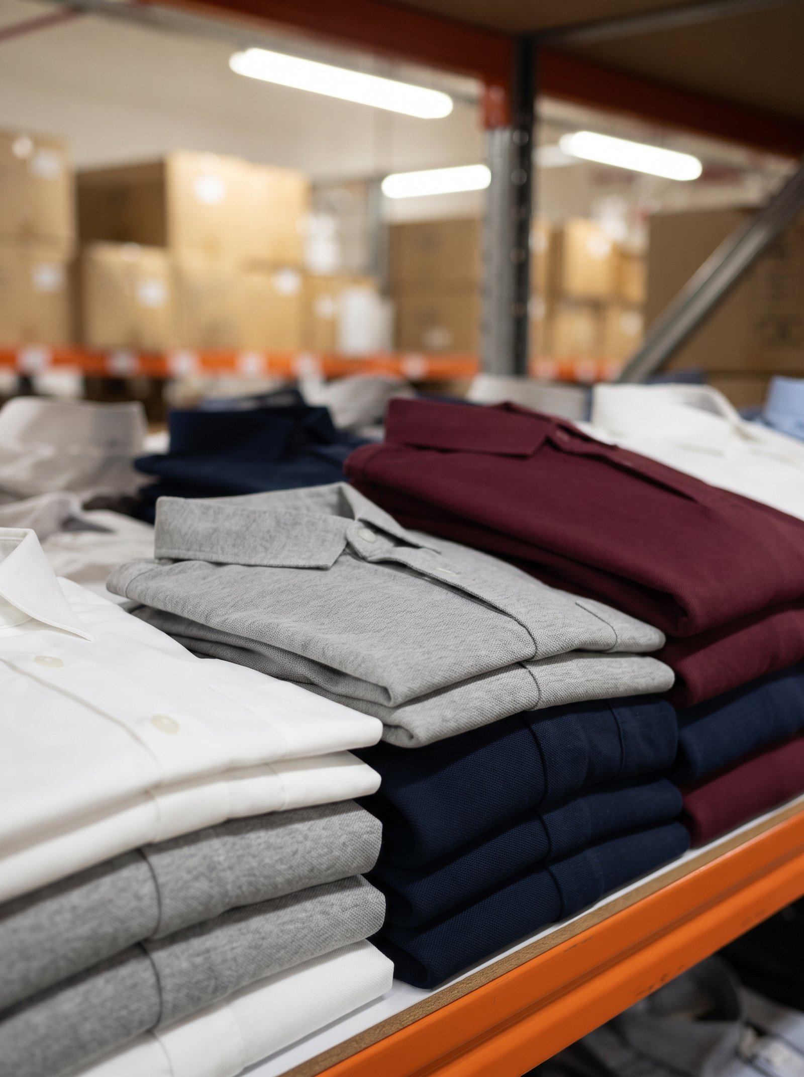 Men's shirts folded in stacks