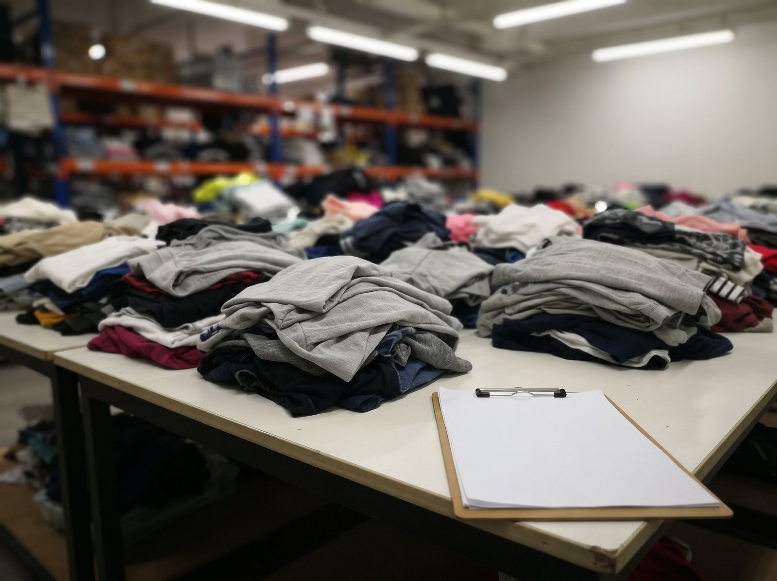Assorted mixed-lot garments sorted on a table